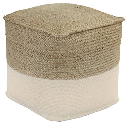 Signature Design by Ashley Sweed Valley Braided Square Pouf Ottoman, 19 x 19 Inches, White & Beige