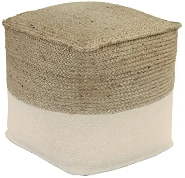 Signature Design by Ashley Sweed Valley Braided Square Pouf Ottoman, 19 x 19 Inches, White & Beige, Small