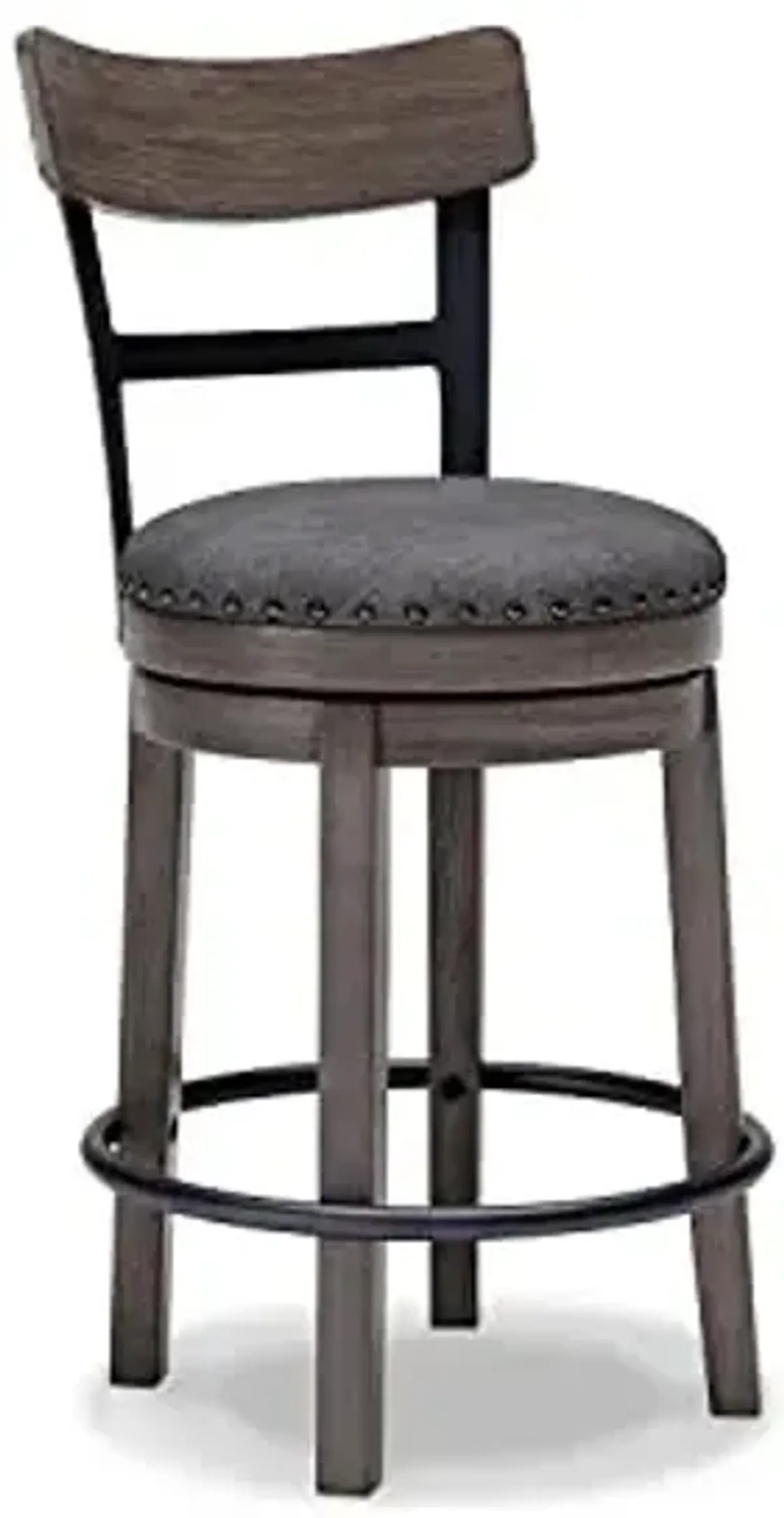 Signature Design by Ashley Caitbrook 24" Farmhouse Counter Height Upholstered Swivel Barstool, Gray