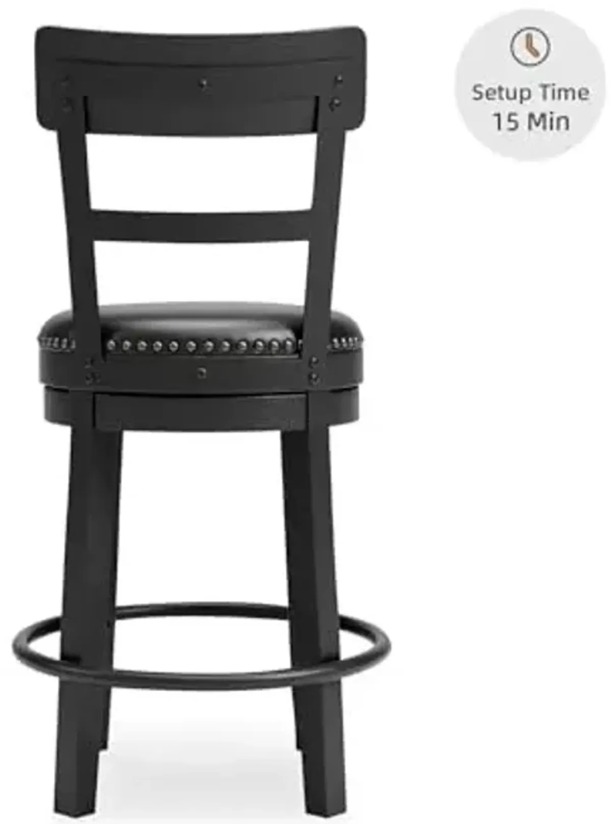 Signature Design by Ashley Valebeck Faux Leather Pub Height Swivel Barstool, 24.38" Seat Height, Black