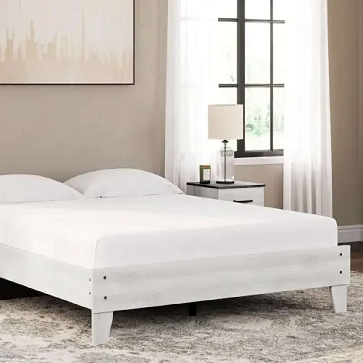 Signature Design by Ashley Shawburn Modern Farmhouse Platform Bed, Queen, Whitewash