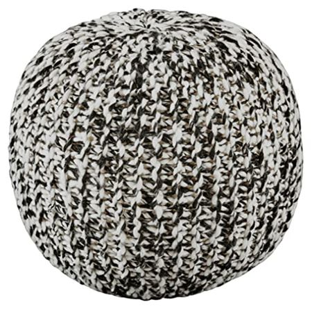 Signature Design by Ashley Latricia Round Knitted Pouf Ottoman, 17 x 17 Inches, Black & White