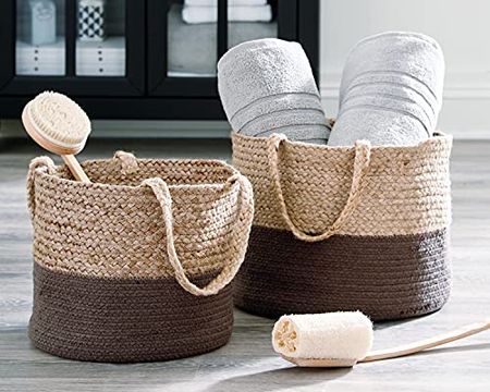 Signature Design by Ashley Parrish Farmhouse Braided Basket, 2 Count, Brown