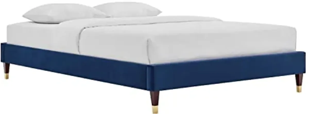 Modway Harlow Full Performance Velvet Platform Bed Frame in Navy