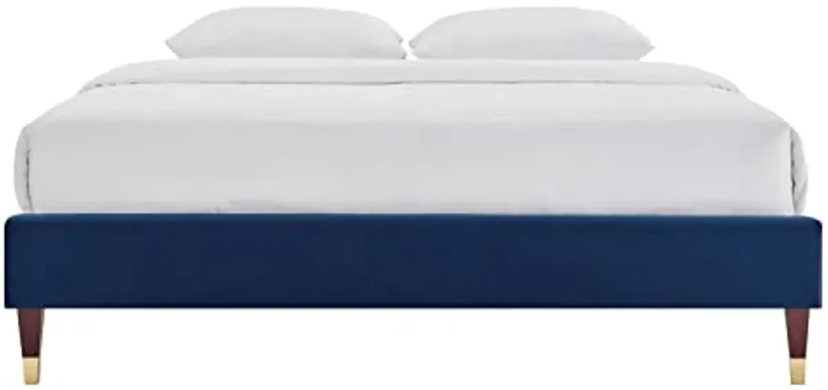 Modway Harlow Full Performance Velvet Platform Bed Frame in Navy