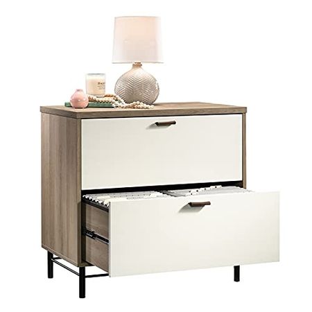 Sauder Anda Norr Wood Lateral File Cabinet with White Accents, Sky Oak Finish