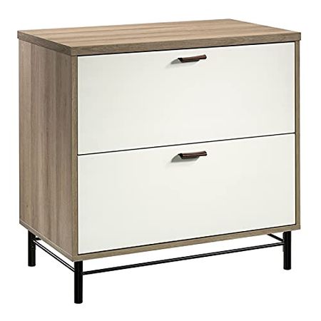 Sauder Anda Norr Wood Lateral File Cabinet with White Accents, Sky Oak Finish