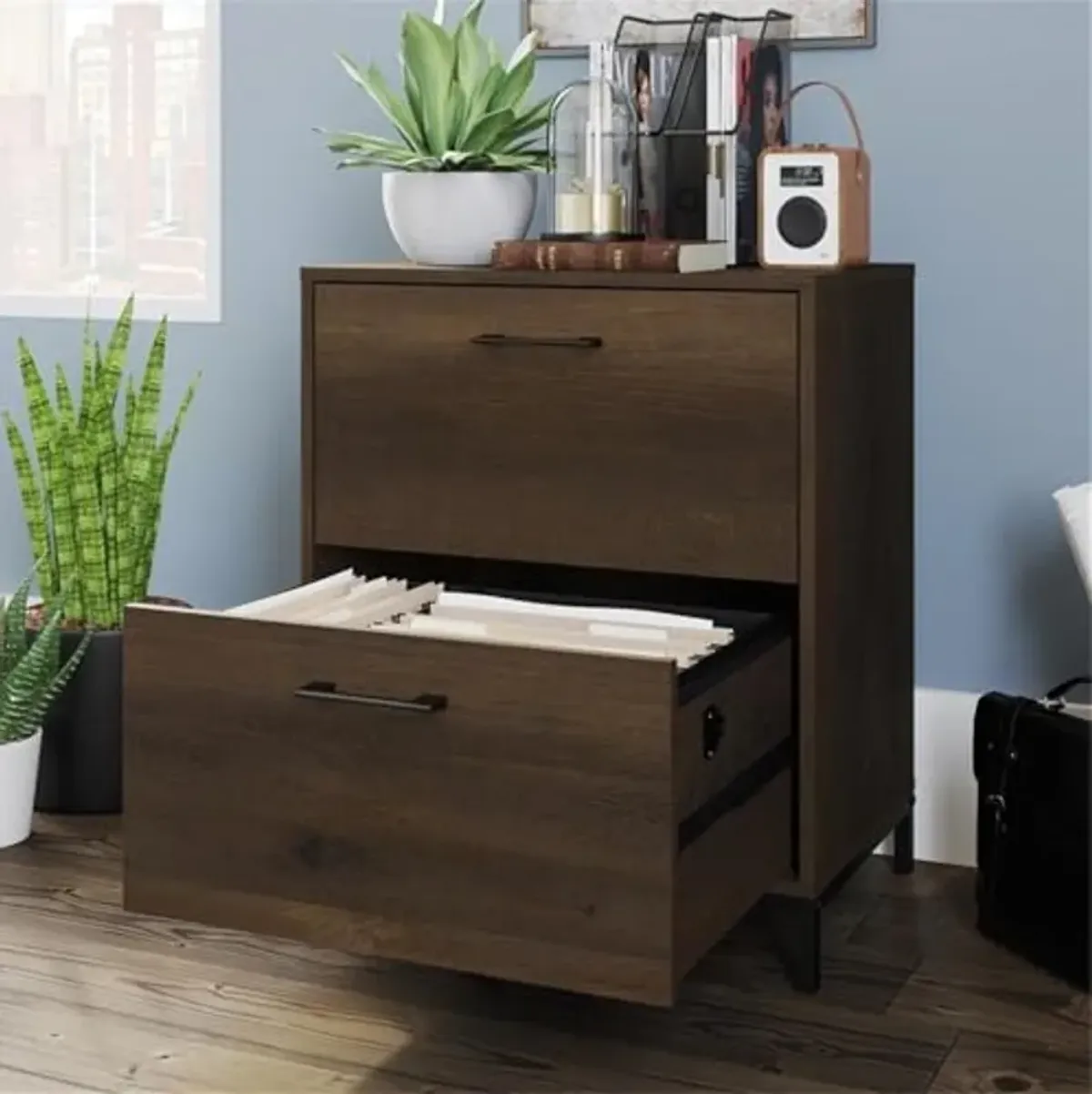 Sauder North Avenue 2 Drawer Lateral Filing Cabinet, Smoked Oak Finish