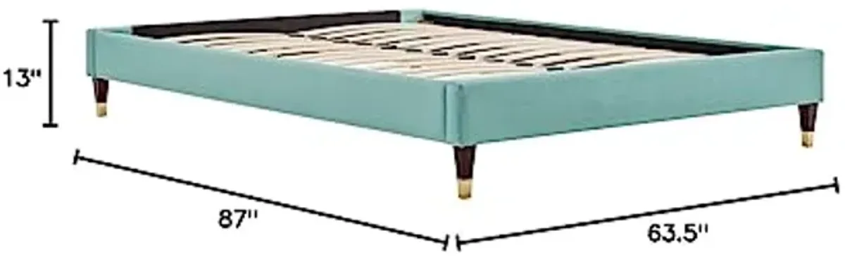 Modway Harlow Queen Performance Velvet Platform Bed Frame in Mint Green