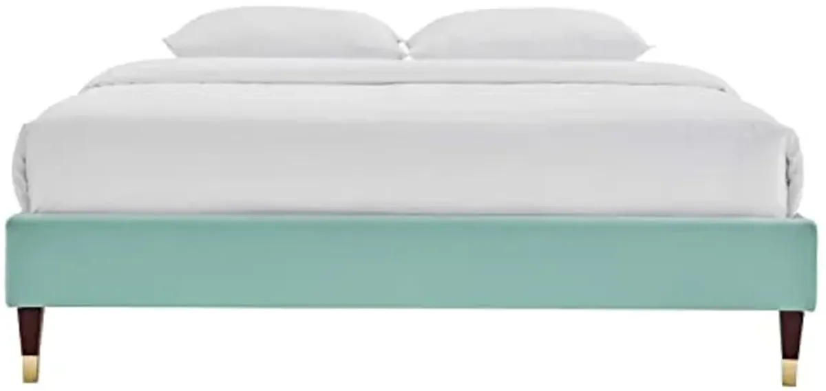 Modway Harlow Queen Performance Velvet Platform Bed Frame in Mint Green