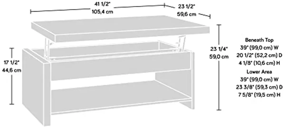 Sauder Hudson Court Coffee Table, L: 41.50" x W: 23.47" x H: 17.56", Charcoal Ash Finish