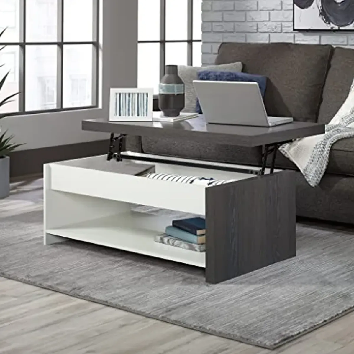 Sauder Hudson Court Coffee Table, L: 41.50" x W: 23.47" x H: 17.56", Charcoal Ash Finish