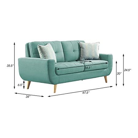Lexicon Mckinley 2-Piece Tufted Fabric Living Room Sofa Set, Teal