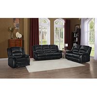Lexicon Azrael 3-Piece Faux Leather Manual Reclining Living Room Sofa Set, Black