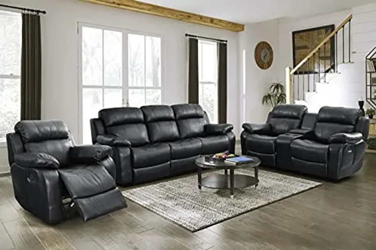 Lexicon Baylands 3-Piece Bonded Leather Manual Reclining Living Room Sofa Set, Black