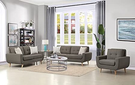 Lexicon Mckinley 3-Piece Tufted Fabric Living Room Sofa Set, Gray
