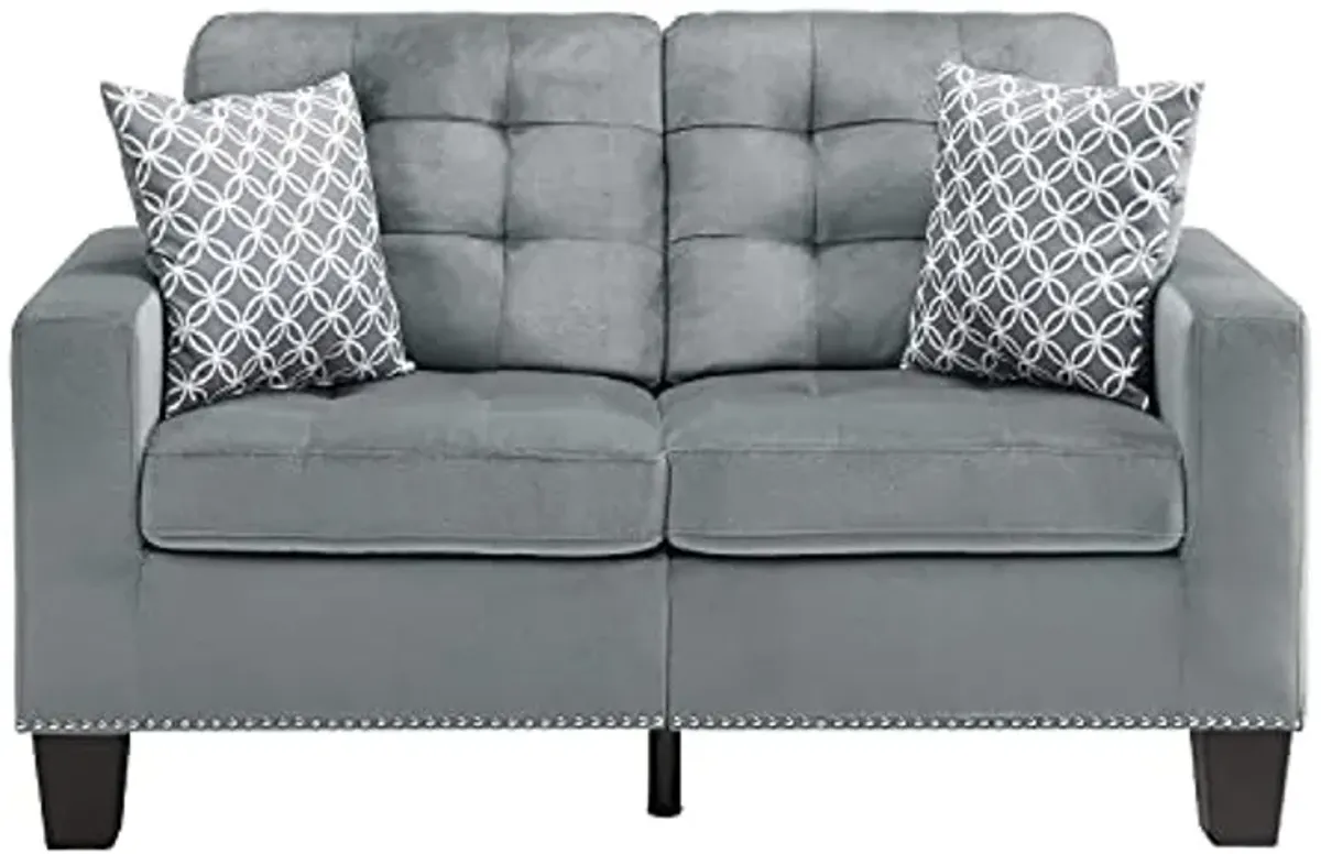 Lexicon Leighton Fabric Loveseat with 2 Pillows, 57" W, Gray