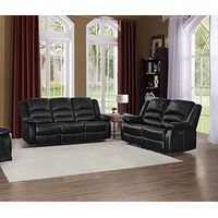 Lexicon Azrael 2-Piece Faux Leather Manual Reclining Living Room Sofa Set, Black