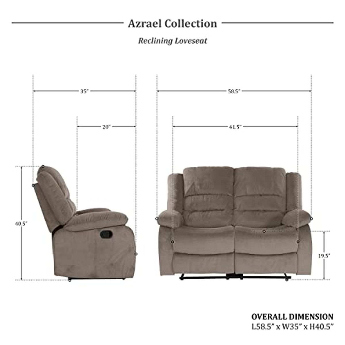 Lexicon Azrael 3-Piece Fabric Manual Reclining Living Room Sofa Set, Chocolate