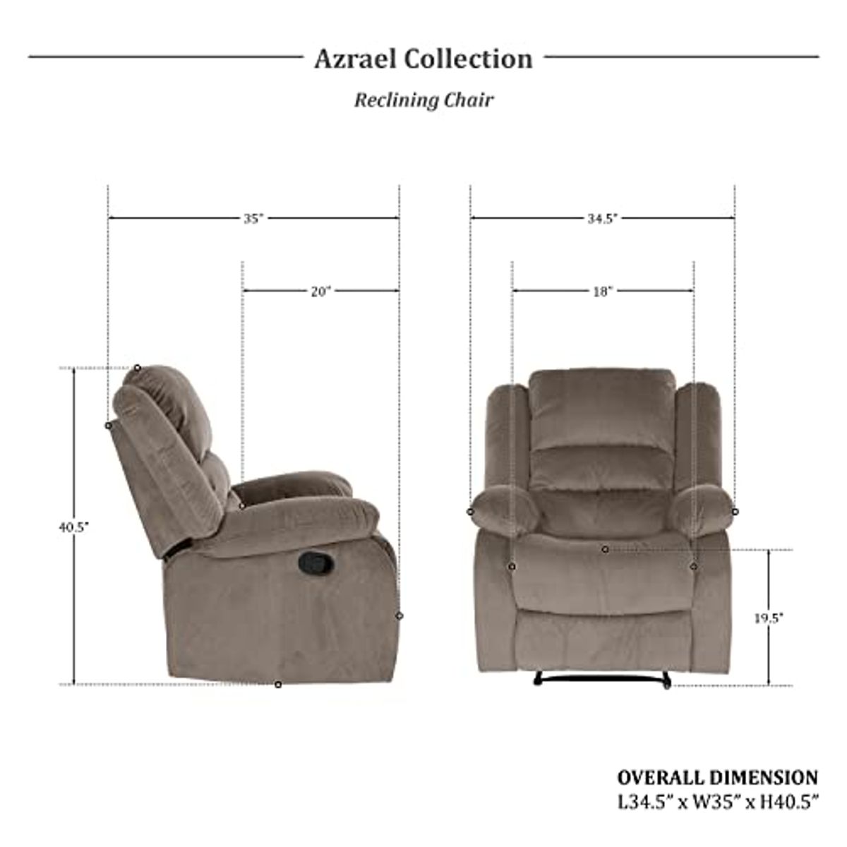 Lexicon Azrael 3-Piece Fabric Manual Reclining Living Room Sofa Set, Chocolate