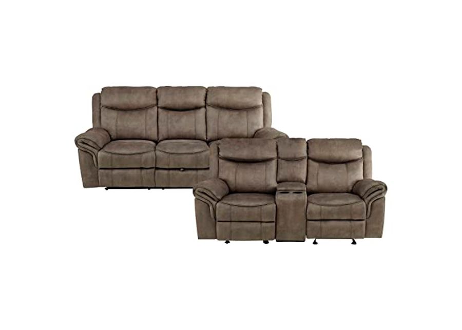 Lexicon Braelyn 2-Piece Fabric Manual Reclining Living Room Sofa Set, Brown