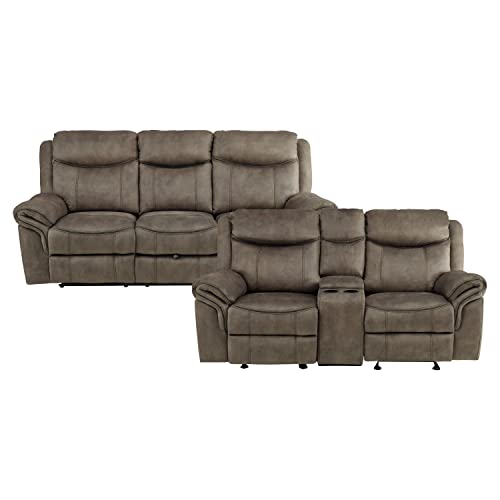 Lexicon Braelyn 2-Piece Fabric Manual Reclining Living Room Sofa Set, Brown