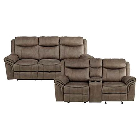Lexicon Braelyn 2-Piece Fabric Manual Reclining Living Room Sofa Set, Brown