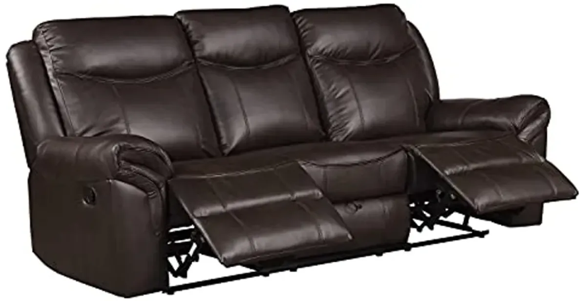 Lexicon Double Recliner Sofa RV Couch, Home Theater Seating, Manual Faux Leather Glider Recliner Sofas, Center Drop-Down Cup Holders, Receptacle, Hidden Drawer, USB Ports, 88.5’’W Sofa, Dark Brown