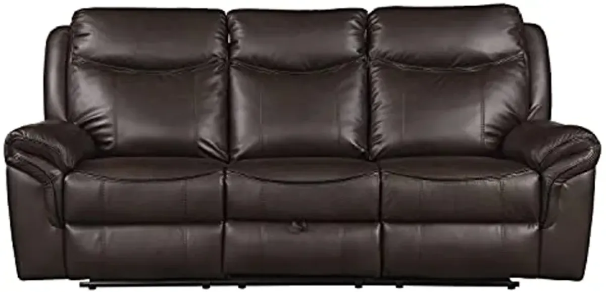 Lexicon Double Recliner Sofa RV Couch, Home Theater Seating, Manual Faux Leather Glider Recliner Sofas, Center Drop-Down Cup Holders, Receptacle, Hidden Drawer, USB Ports, 88.5’’W Sofa, Dark Brown