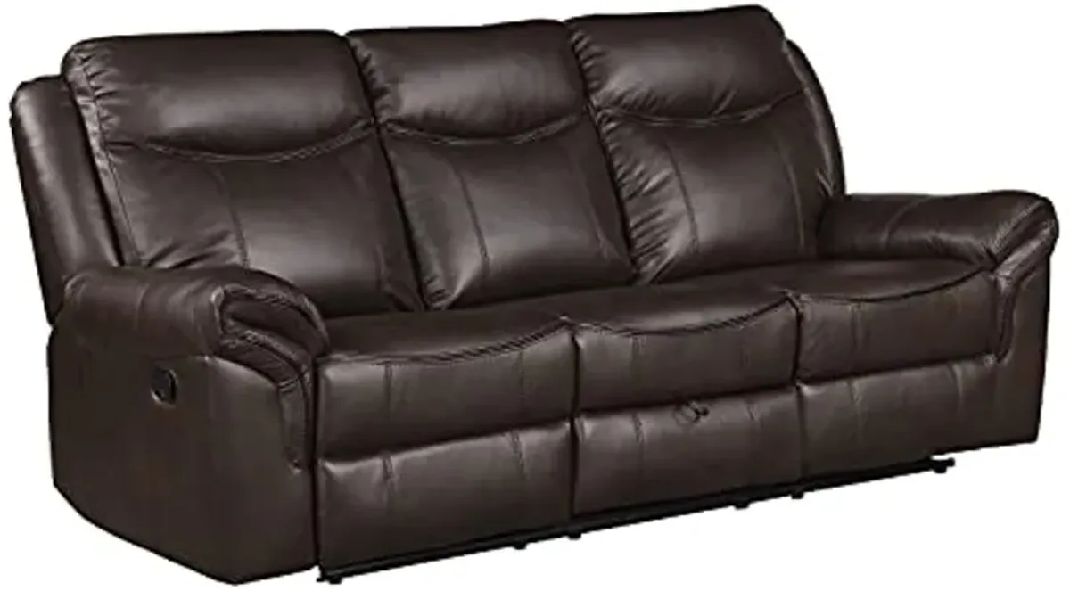 Lexicon Double Recliner Sofa RV Couch, Home Theater Seating, Manual Faux Leather Glider Recliner Sofas, Center Drop-Down Cup Holders, Receptacle, Hidden Drawer, USB Ports, 88.5’’W Sofa, Dark Brown