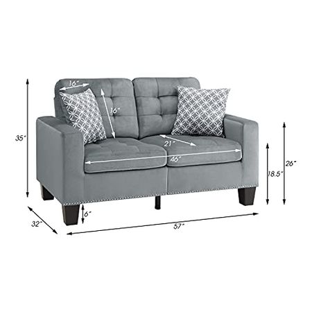 Lexicon Leighton 2-Piece Fabric Living Room Sofa Set, Gray