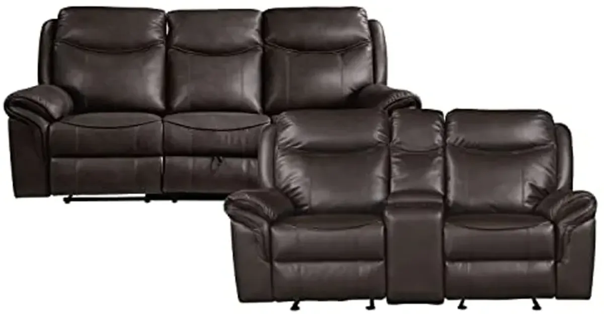 Lexicon Braelyn 2-Piece Faux Leather Manual Reclining Living Room Sofa Set, Dark Brown