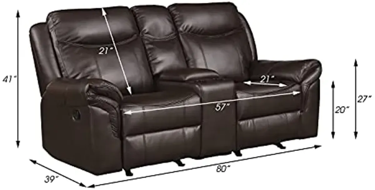 Lexicon Braelyn 2-Piece Faux Leather Manual Reclining Living Room Sofa Set, Dark Brown