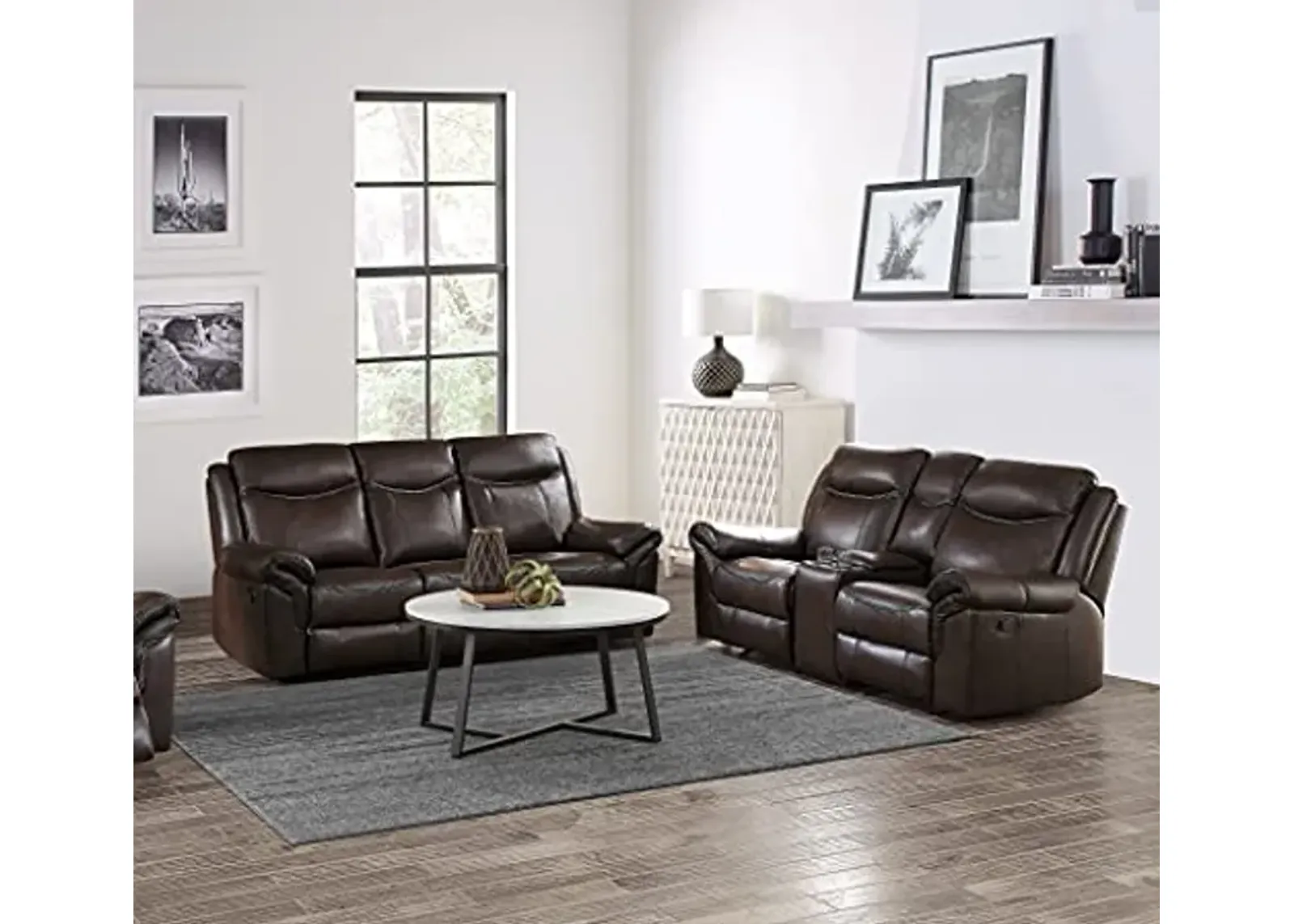 Lexicon Braelyn 2-Piece Faux Leather Manual Reclining Living Room Sofa Set, Dark Brown