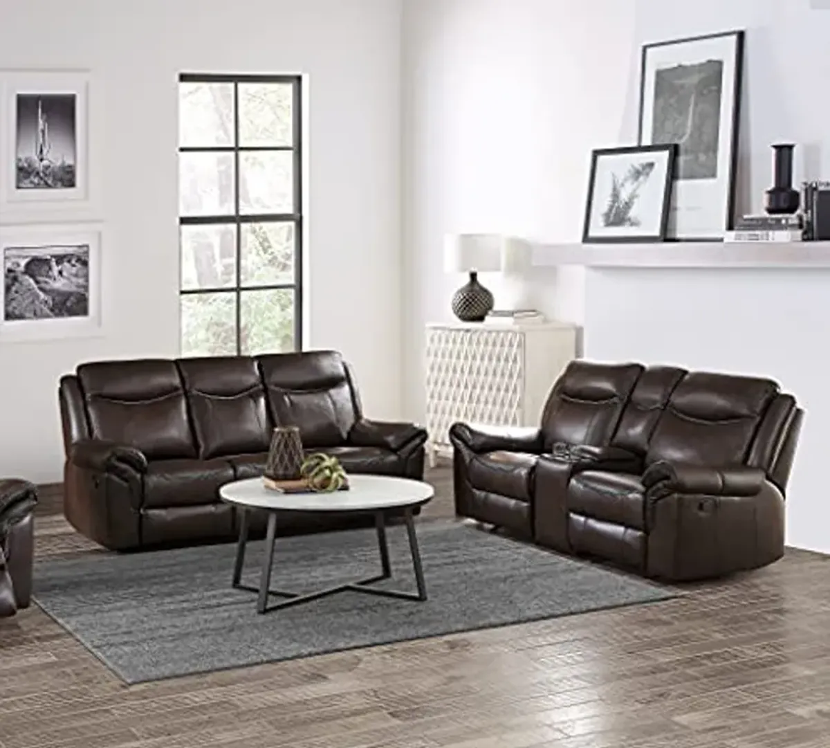 Lexicon Braelyn 2-Piece Faux Leather Manual Reclining Living Room Sofa Set, Dark Brown