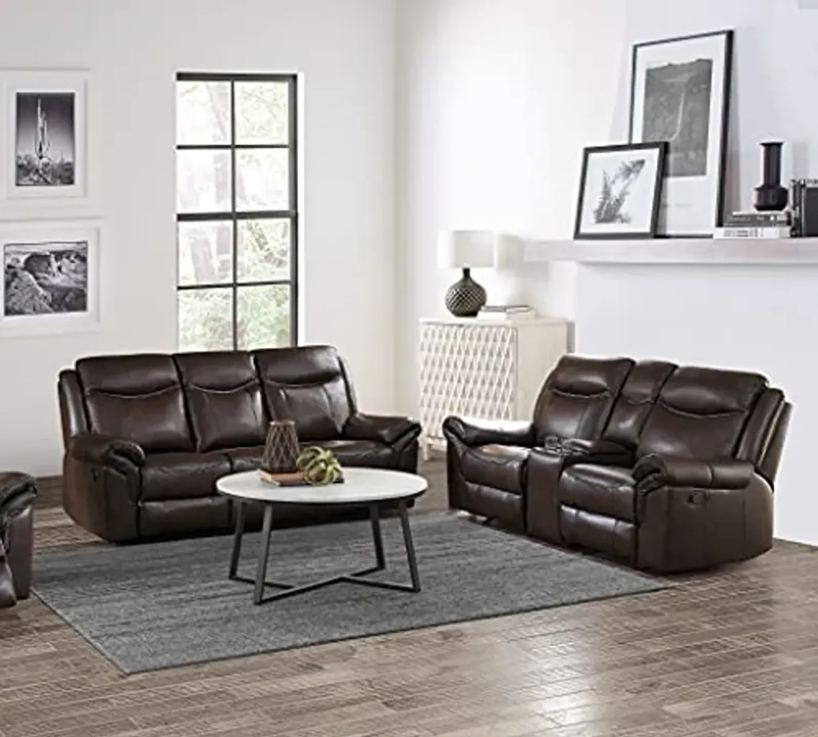 Lexicon Braelyn 2-Piece Faux Leather Manual Reclining Living Room Sofa Set, Dark Brown