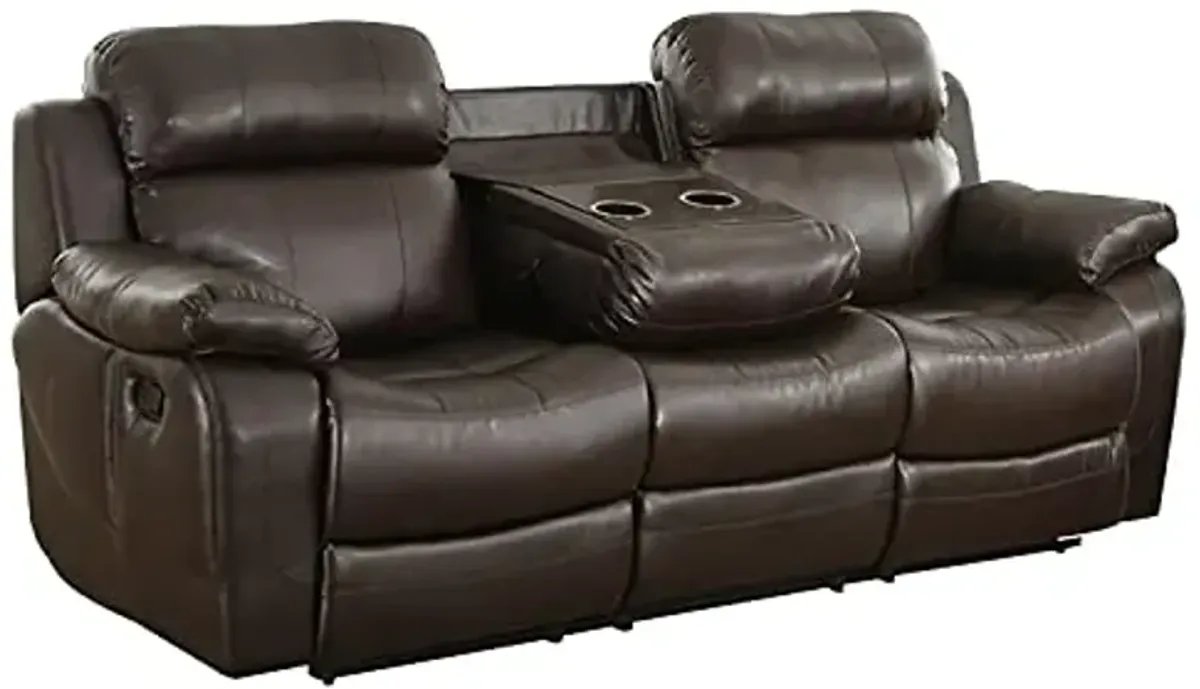 Lexicon Baylands Bonded Leather Double Reclining Sofa with Center Drop-Down Cup Holders, 88" W, Brown