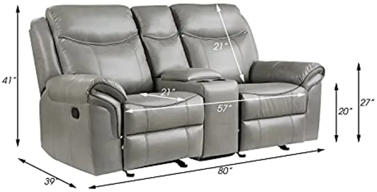 Lexicon Braelyn 2- Piece Faux Leather Manual Reclining Living Room Sofa Set, Gray