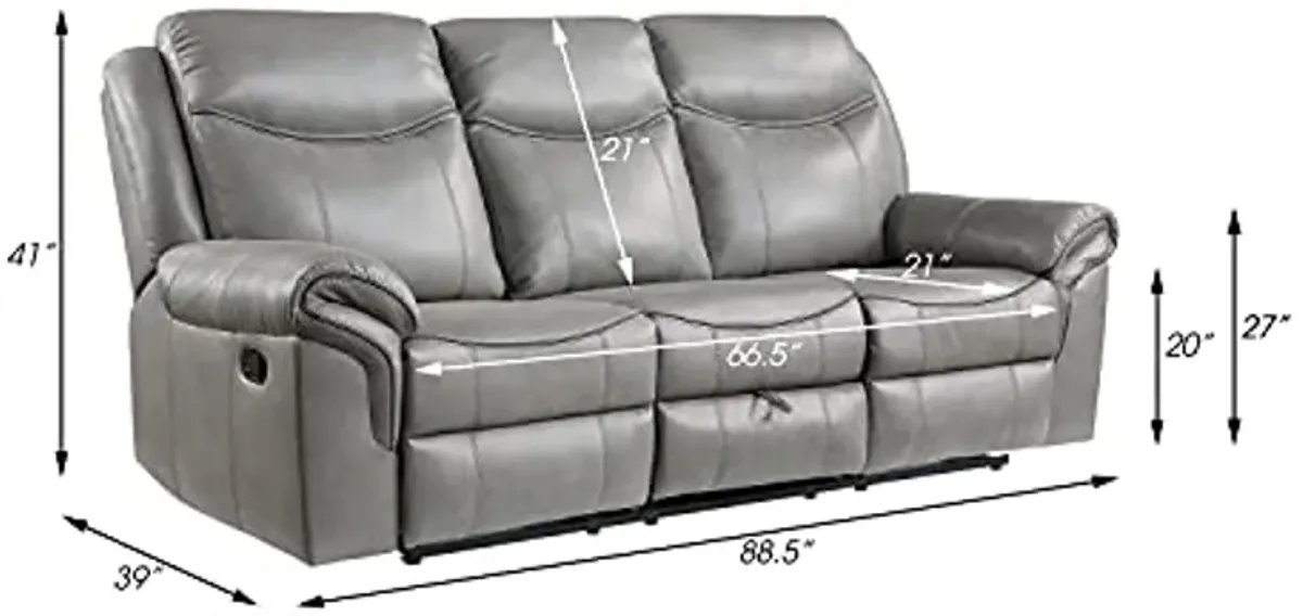 Lexicon Braelyn 2- Piece Faux Leather Manual Reclining Living Room Sofa Set, Gray