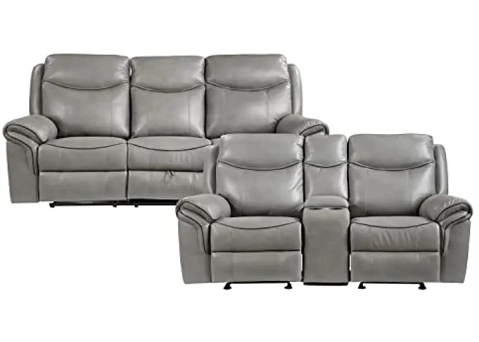 Lexicon Braelyn 2- Piece Faux Leather Manual Reclining Living Room Sofa Set, Gray