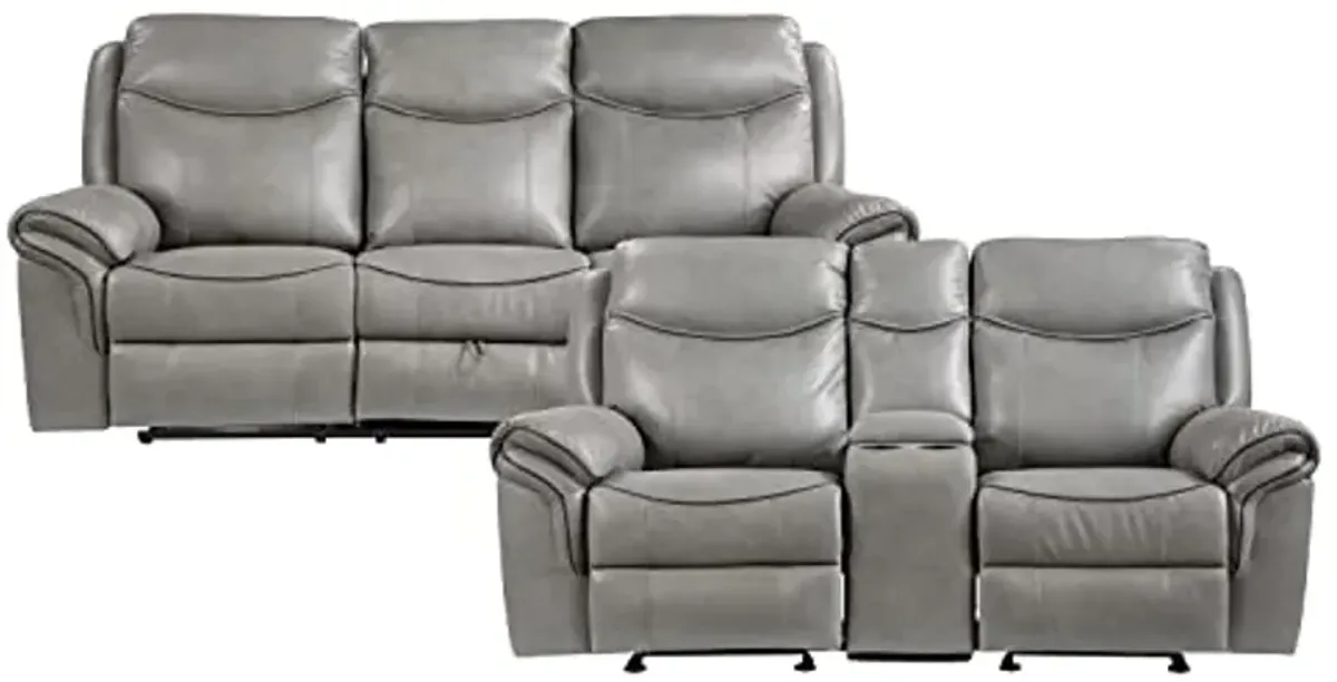 Lexicon Braelyn 2- Piece Faux Leather Manual Reclining Living Room Sofa Set, Gray