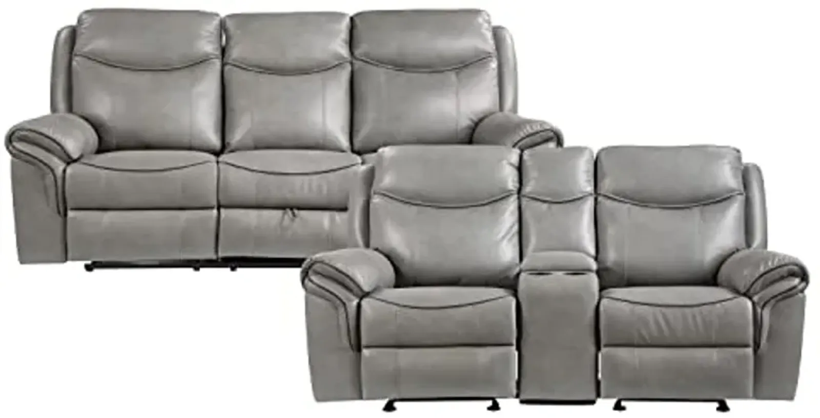 Lexicon Braelyn 2- Piece Faux Leather Manual Reclining Living Room Sofa Set, Gray