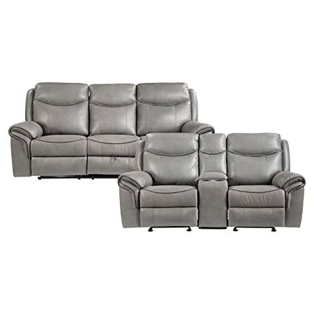 Lexicon Braelyn 2-Piece Faux Leather Manual Reclining Living Room Sofa Set, Gray