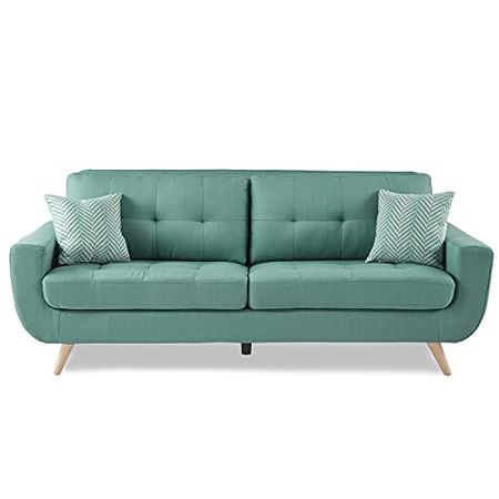 Lexicon Mckinley Tufted Fabric Sofa with 2 Pillows, 85.5" W, Teal