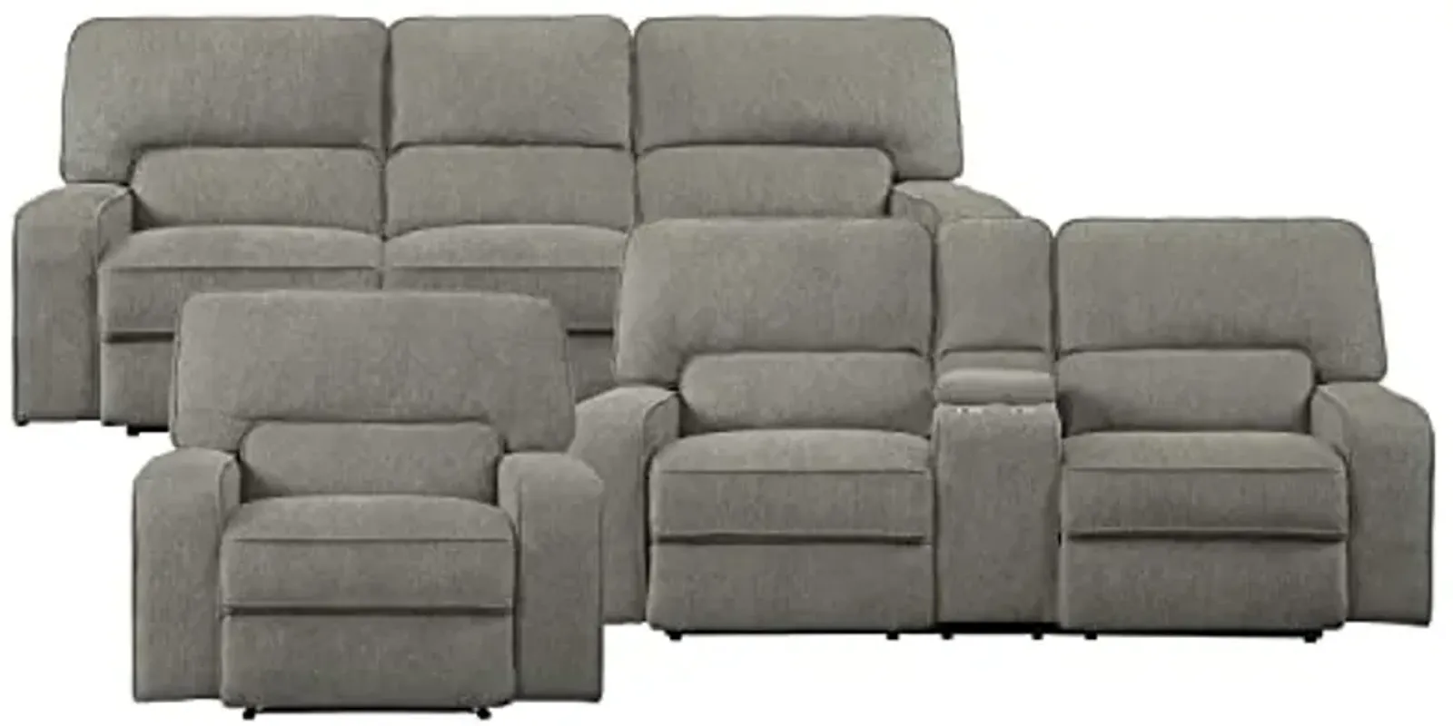 Lexicon Atherton 3-Piece Chenille Fabric Power Reclining Living Room Sofa Set, Mocha