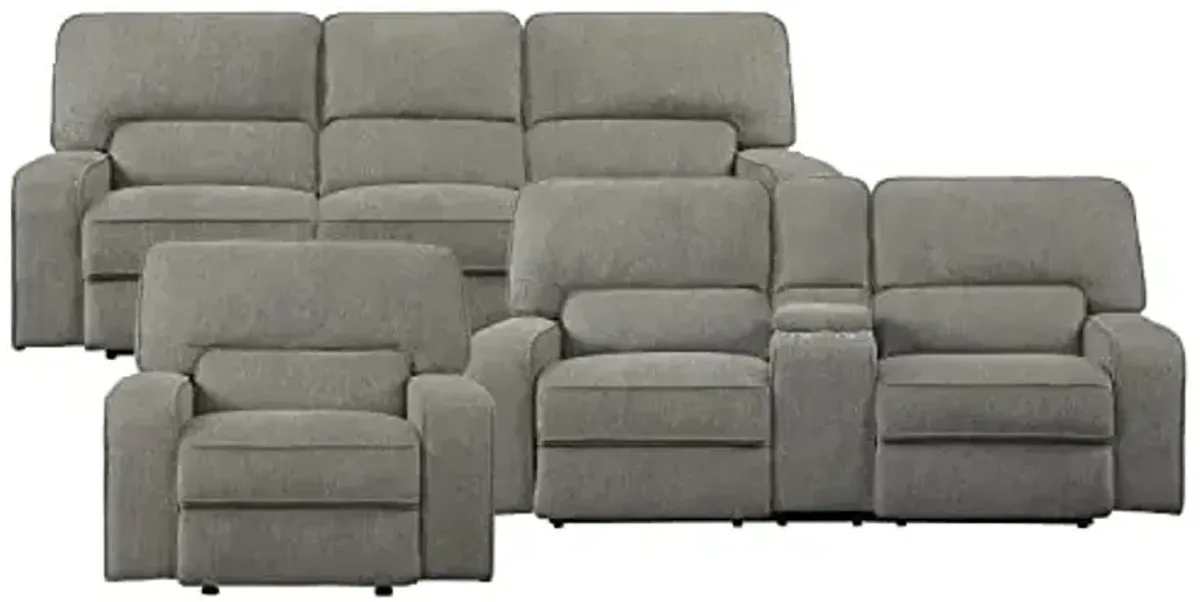 Lexicon Atherton 3-Piece Chenille Fabric Manual Reclining Living Room Sofa Set, Mocha