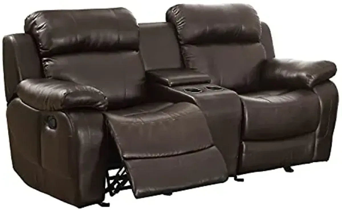 Lexicon Baylands Bonded Leather Double Glider Reclining Loveseat Love Seat with Center Console, 77.5" W, Brown (Model: 194840123712)