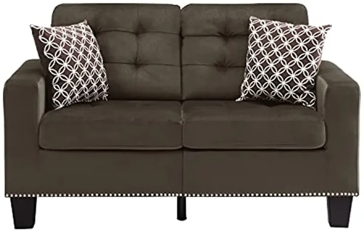 Lexicon Leighton Fabric Loveseat with 2 Pillows, 57" W, Chocolate