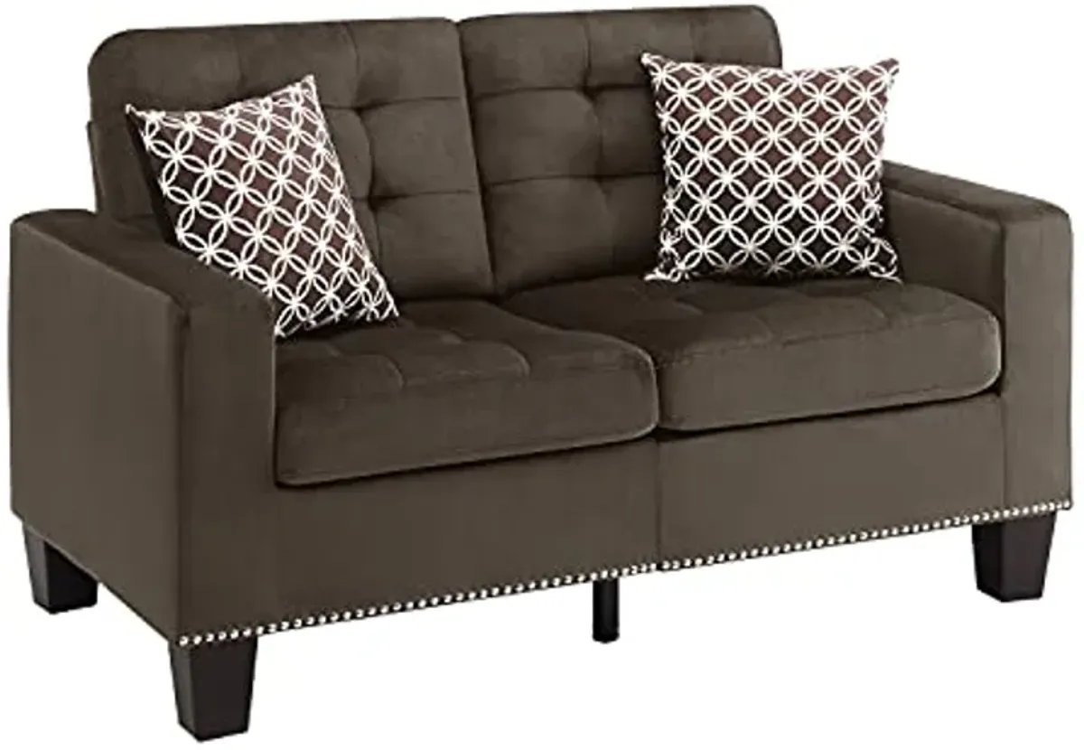 Lexicon Leighton Fabric Loveseat with 2 Pillows, 57" W, Chocolate