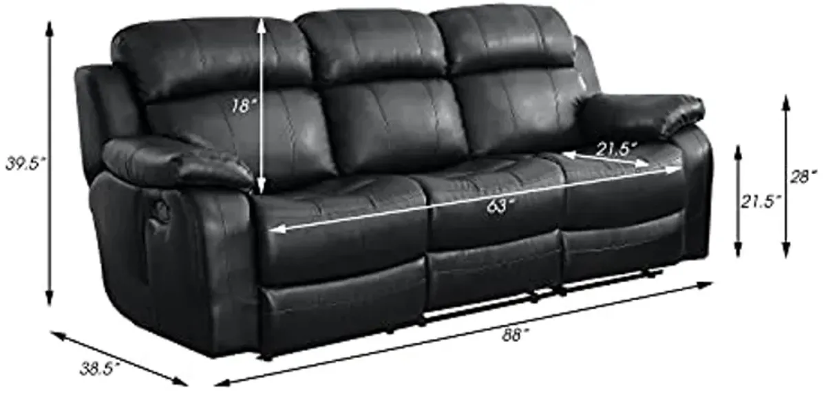 Lexicon Baylands Bonded Leather Double Reclining Sofa with Center Drop-Down Cup Holders, 88" W, Black